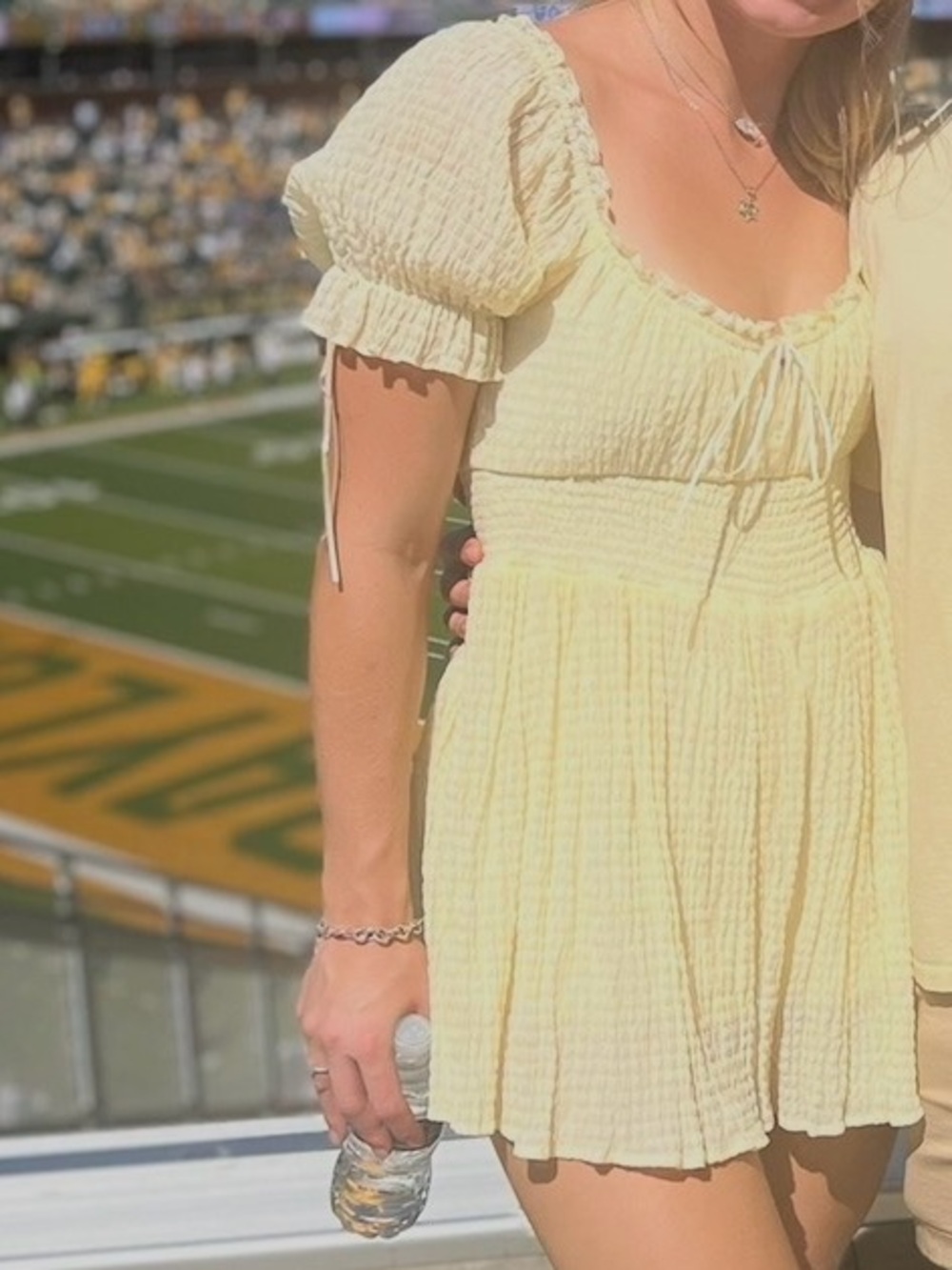 Altar'd State Light Yellow Textured Smocked Romper